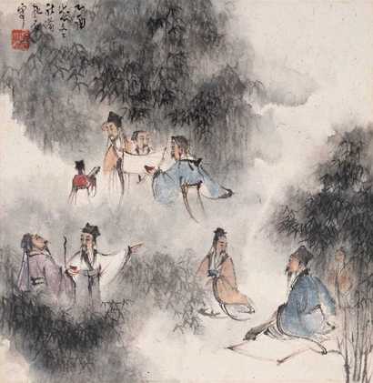 傅抱石 乙酉（1945年）作 竹林七贤 镜心